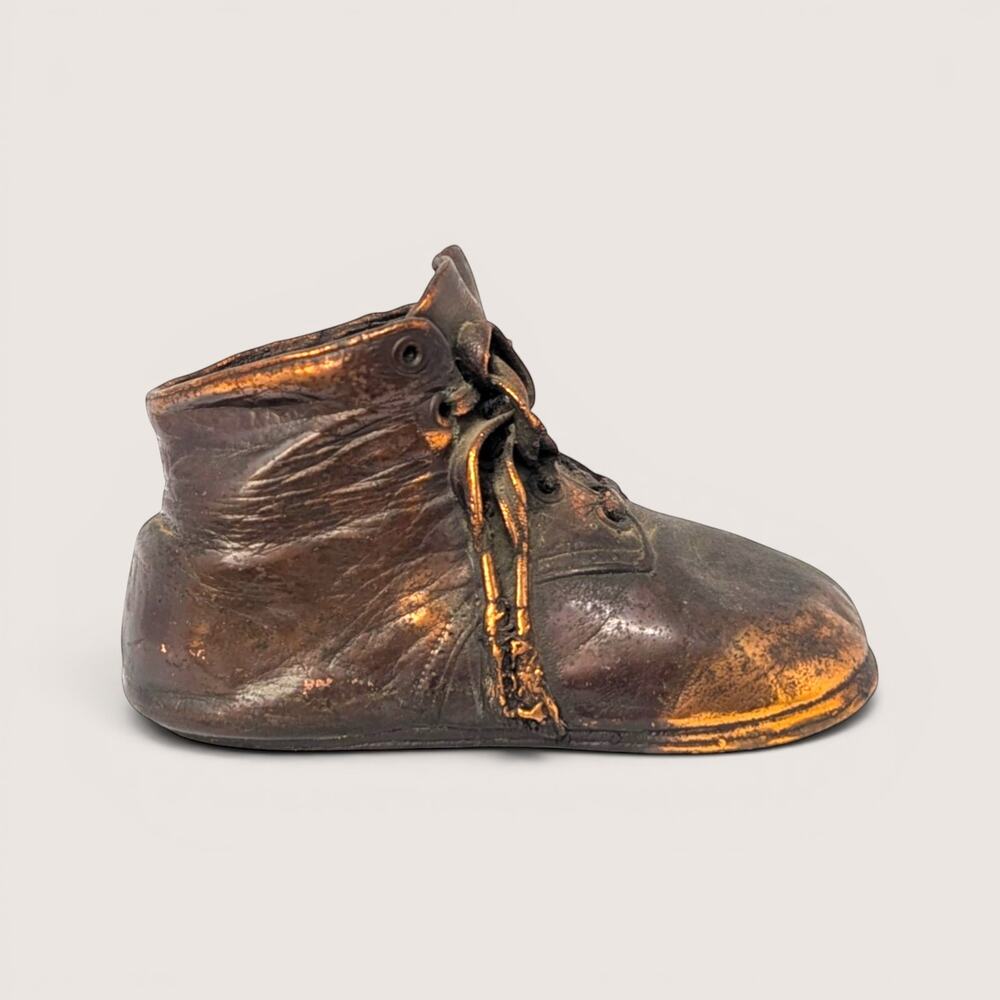 Vintage Bronze Clad Baby Shoe Bookend Paperweight